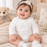 بادی دخترانه نوزادی نخی با یقه و سرآستین چیندار کد۱۷۹