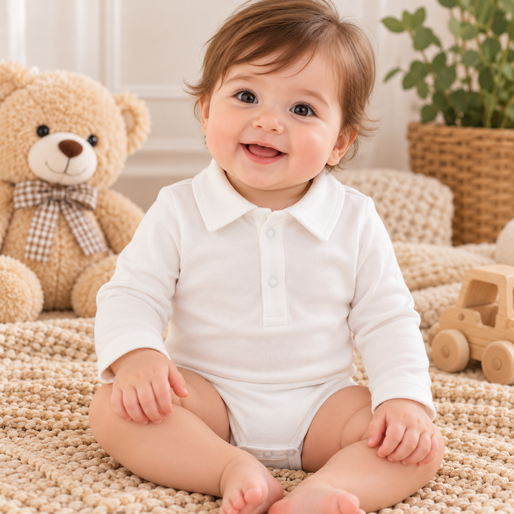 بادی پسرانه نوزادی نخی با یقه مردانه کد۱۸۰